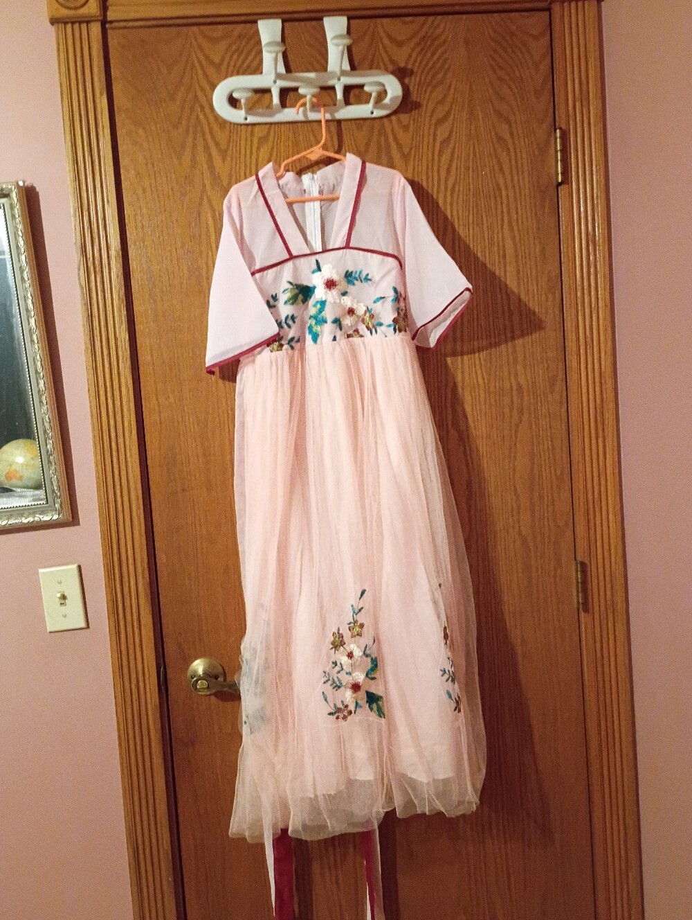 Girls Pink Floral Embroidered Tulle Dress - NWOT